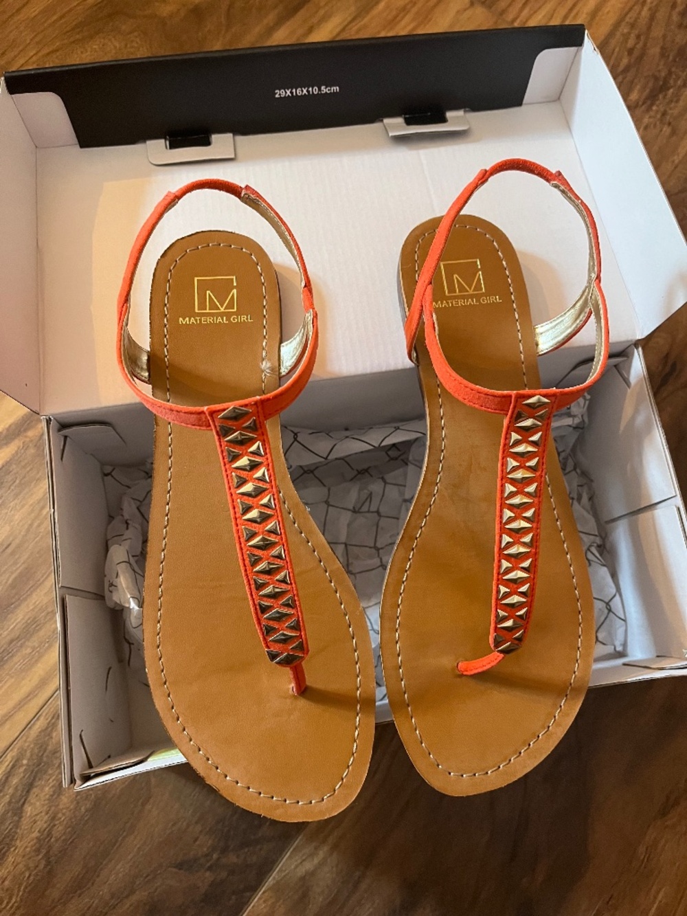 Material Girl Sageorg Tangerine Studded Thong Sandals Women’s 9.5